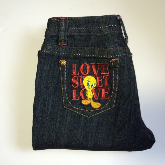 Looney Tunes Womens Jeans Sz 9 x 31 Straight Embroidered Tweety Bird Denim Lot29 - Picture 1 of 7